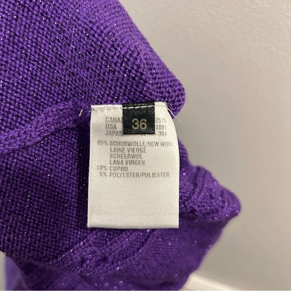 Escada Wool Sweater 36 6 Purple Metallic cable knit mock neck - Picture 8 of 10